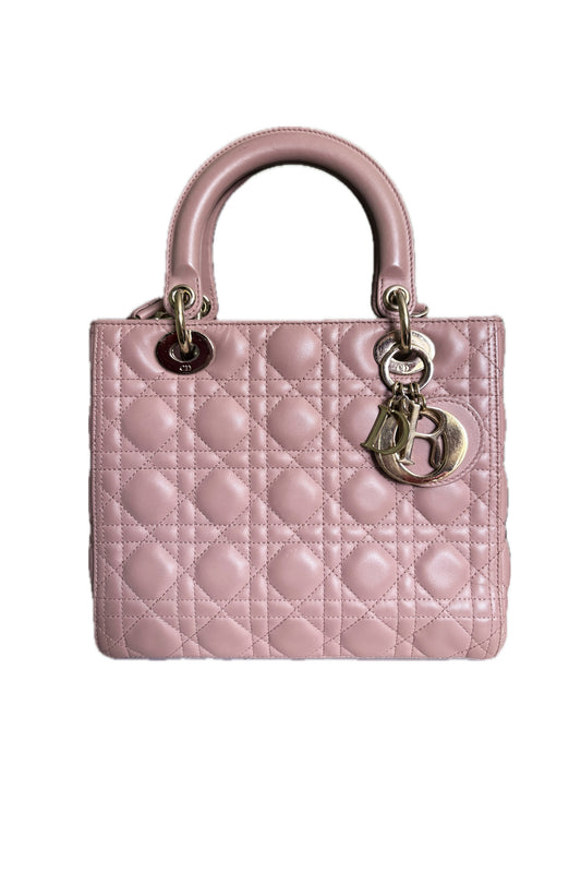 BOLSO LADY DIOR MEDIUM CANNAGE ROSA - (GHW)