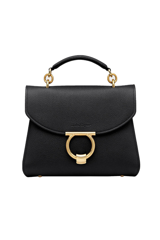 BOLSO SALVATORE FERRAGAMO GANCINI TOP HANDLE NEGRO - (GHW)