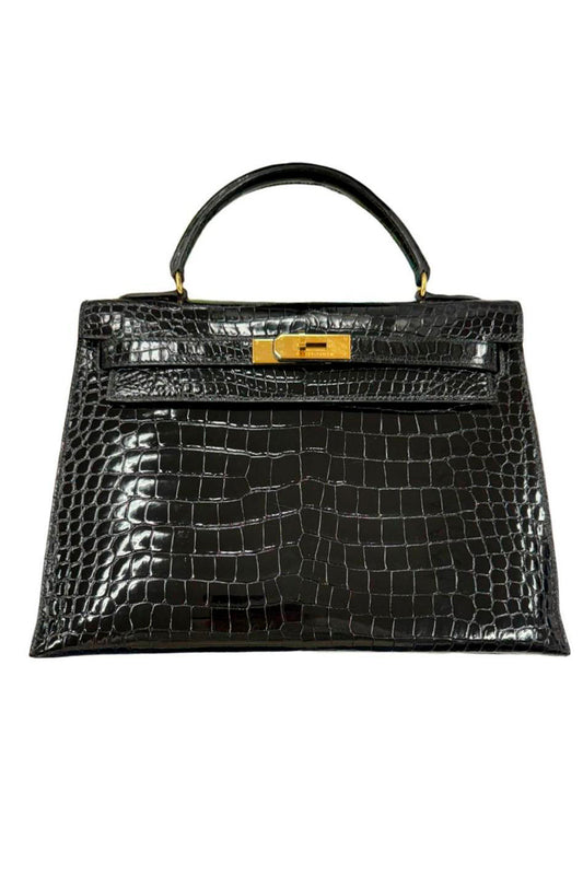 HERMES KELLY 32 ALIGATOR BLACK