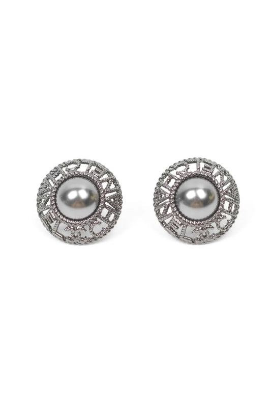 ARETES CHANEL LOGO REDONDO CON PERLA -  RUTENIO (COLECCIÓN 19P)