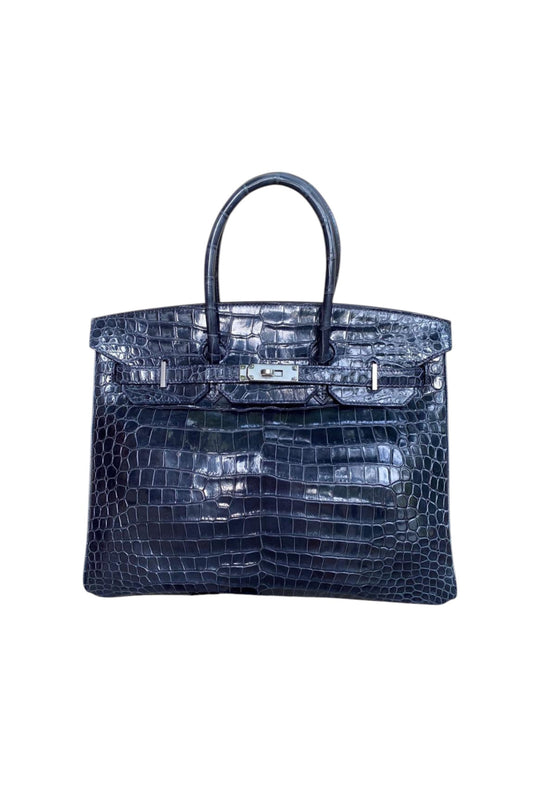 HERMÈS BIRKIN 35 CROCODILE LEATHER  PALLADIUM HARDWARE STAMP O