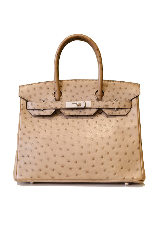 HERMÈS BIRKIN 30 OSTRICH LEATHER GRIS (PHW)