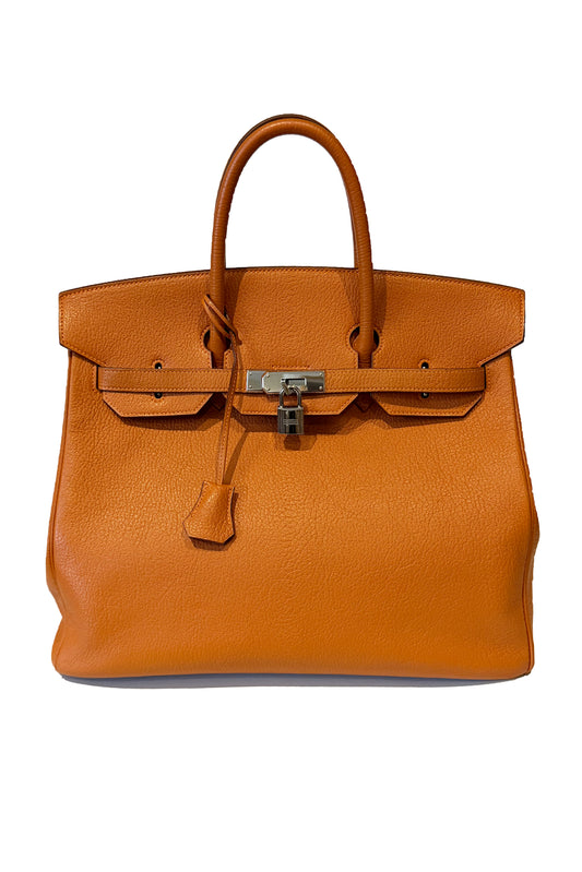 HERMÈS BIRKIN HAC 36 ORANGE CHEVRE MYZORE GOATSKIN (PHW) - SELLO SQUARE K