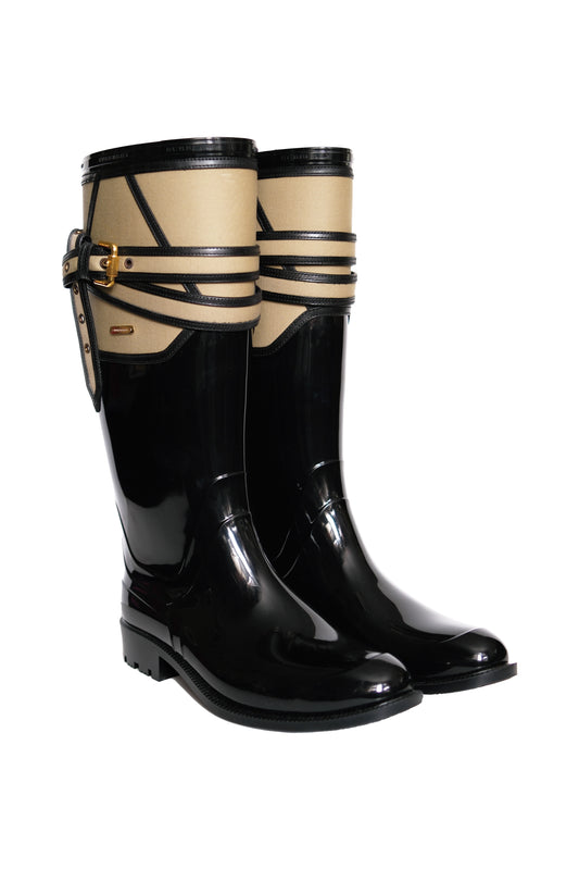 BOTAS BURBERRY BICOLOR RUBBER GALOCHA RAIN BOOTS NEGRAS Y BEIGE