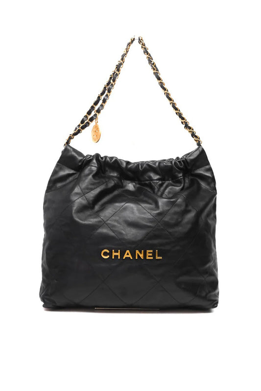 CHANEL 22 BAG MEDIUM PIEL DE BECERRO NEGRO - HERRAJES ORO ENVEJECIDO