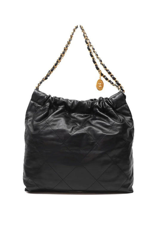 CHANEL 22 BAG MEDIUM PIEL DE BECERRO NEGRO - HERRAJES ORO ENVEJECIDO