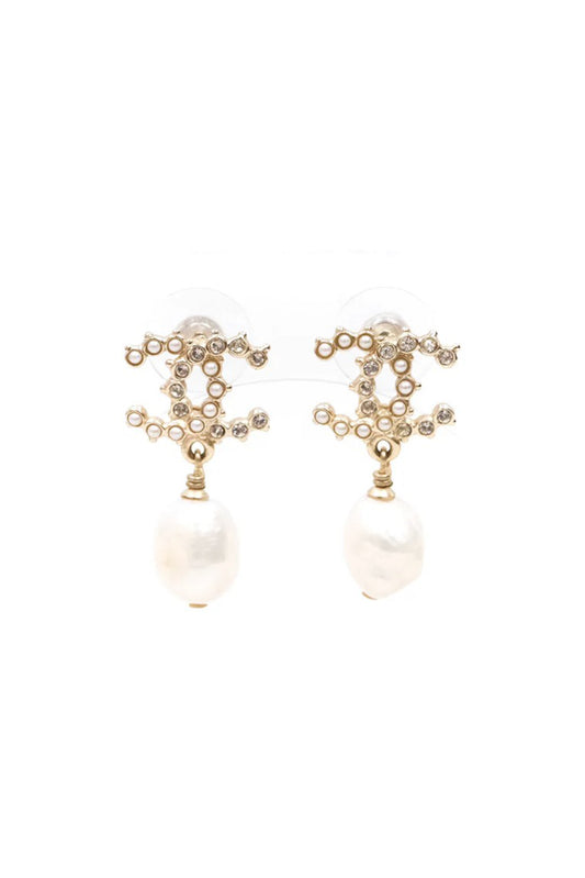 CHANEL CC PEARL & CRYSTAL DROP EARRINGS - DORADO (COLECCIÓN 20B)