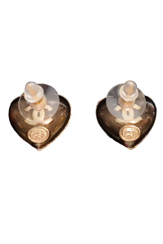 CHANEL CC HEART CRYSTAL EARRINGS/ARETES DORADO