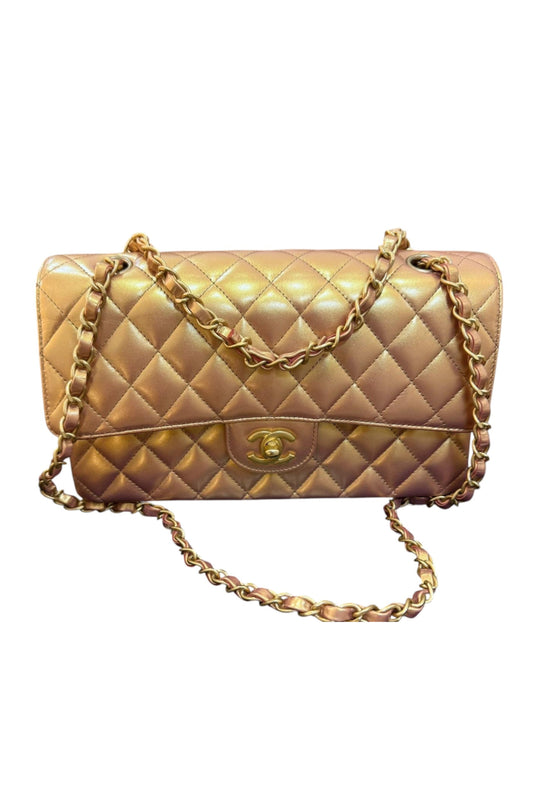 CHANEL CLASSIC DOUBLE FLAP BAG METALLIC BRONZE LAMBSKIN