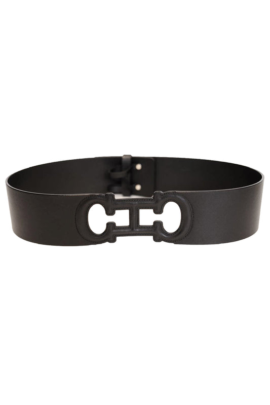 CINTURÓN CAROLINA HERRERA DOMA INSIGNIA BELT NEGRO - FAJÍN TROQUELADO
