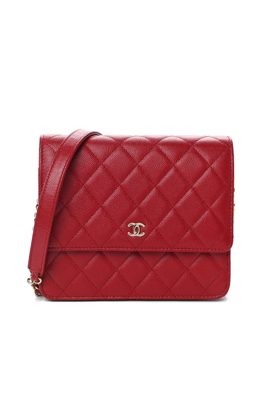 CHANEL SQUARE WALLET ON CHAIN (WOC) CAVIAR ROJO OSCURO