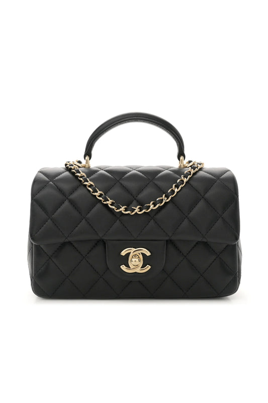 CHANEL MINI TOP HANDLE RECTANGULAR FLAP BAG NEGRO