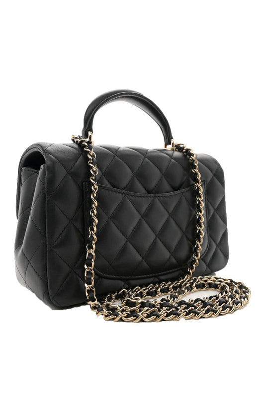 CHANEL MINI TOP HANDLE RECTANGULAR FLAP BAG NEGRO