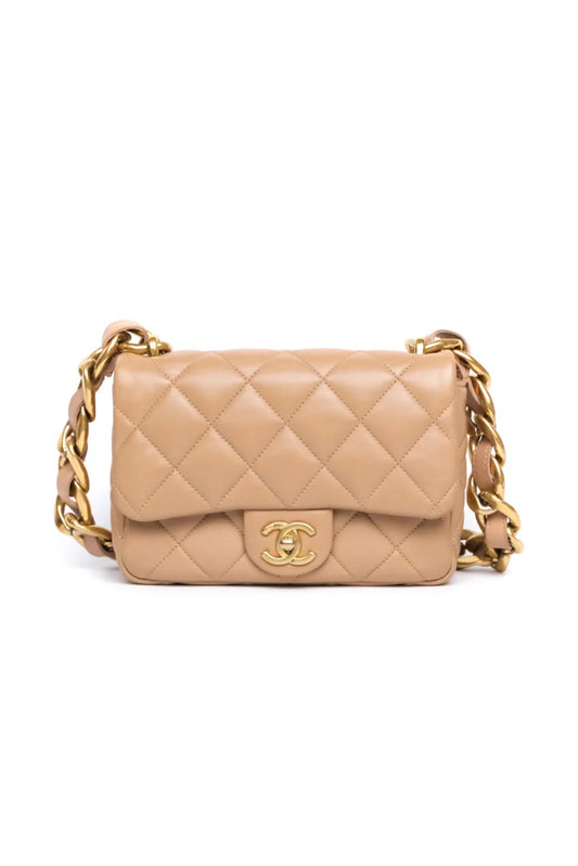 CHANEL SMALL CHUNKY CHAIN FLAP BAG BEIGE (22S)