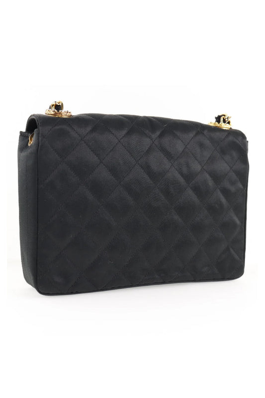 BOLSO CHANEL VINTAGE 1990'S CC SATIN CRYSTAL FLAP BAG NEGRO