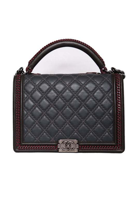 BOLSO CHANEL PARIS-SALZBURG LARGE BOY FLAP BAG QUILTED GRIS/VINO TINTO