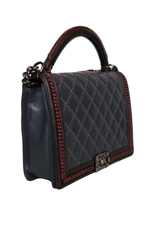 BOLSO CHANEL PARIS-SALZBURG LARGE BOY FLAP BAG QUILTED GRIS/VINO TINTO