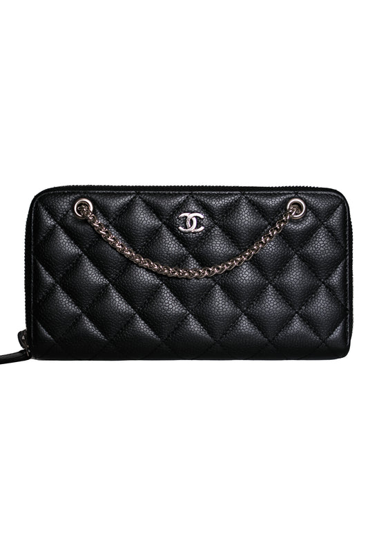 CHANEL CLASSIC ZIP AROUND WALLET ON CHAIN RE-WORKED CAVIAR NEGRO