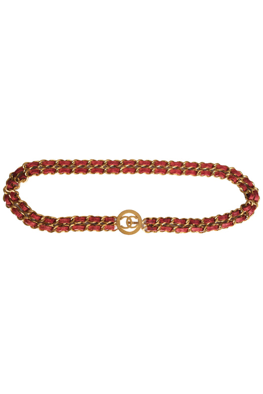 CINTURÓN CHANEL LINED CHAIN & LEATHER DORADO CON CUERO ROJO (GHW)