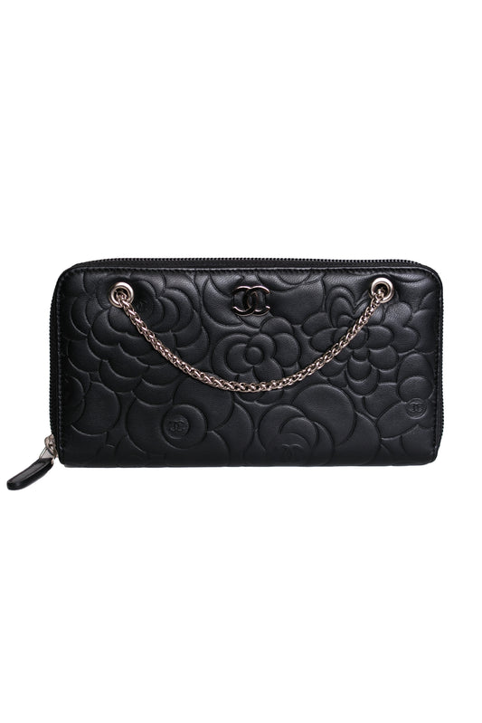 WALLET ON CHAIN RE-WORKED CHANEL CAMELLIA ZIP AROUND WALLET ON CHAIN RE-WORKED LAMBSKIN NEGRO