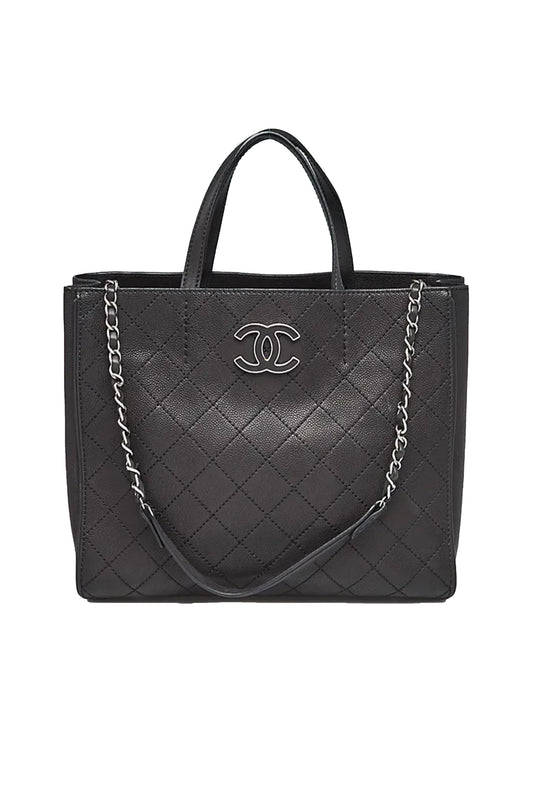 CHANEL HAMPTONS QUILTED LEATHER TOTE BAG NEGRO