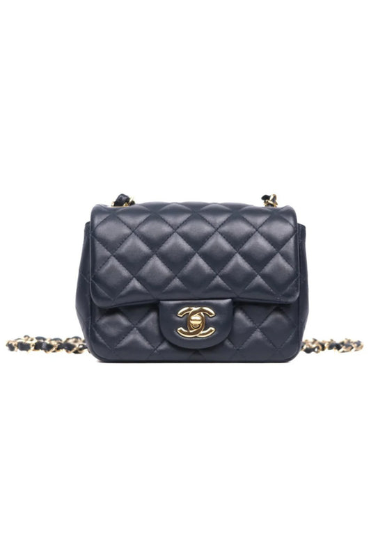 BOLSO CHANEL MINI SQUARE FLAP QUILTED LAMBSKIN NAVY BLUE - GHW