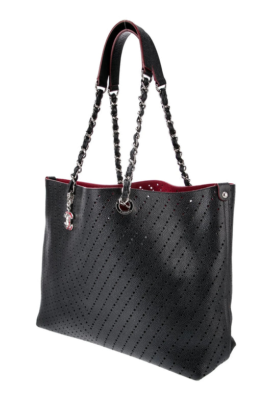 BOLSO CHANEL PERFORATED GRAINED SHOPPING TOTE NEGRO/ROJO (SHW)