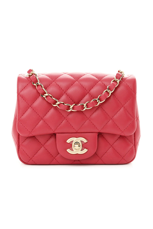 BOLSO CHANEL MINI SQUARE FLAP BAG QUILTED LAMBSKIN ROSA - (GHW)