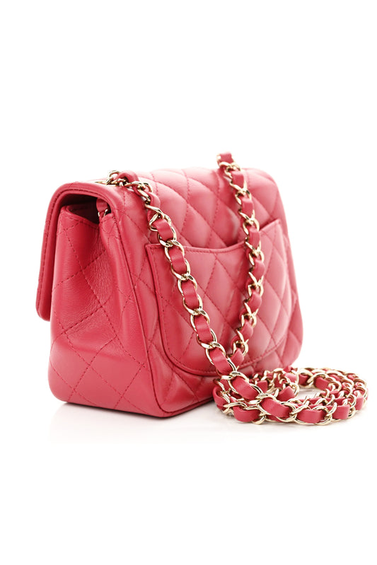 BOLSO CHANEL MINI SQUARE FLAP BAG QUILTED LAMBSKIN ROSA - (GHW)