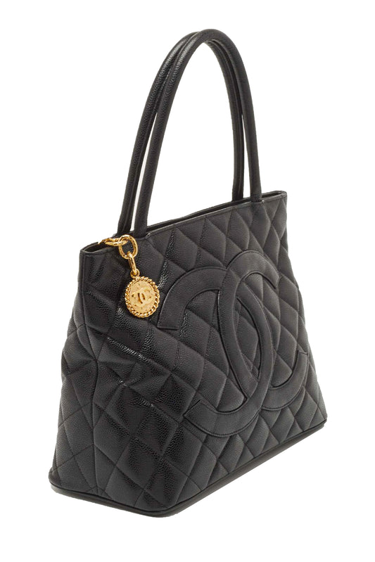 BOLSO CHANEL MEDALLION CC TOTE CAVIAR NEGRO - (GHW)