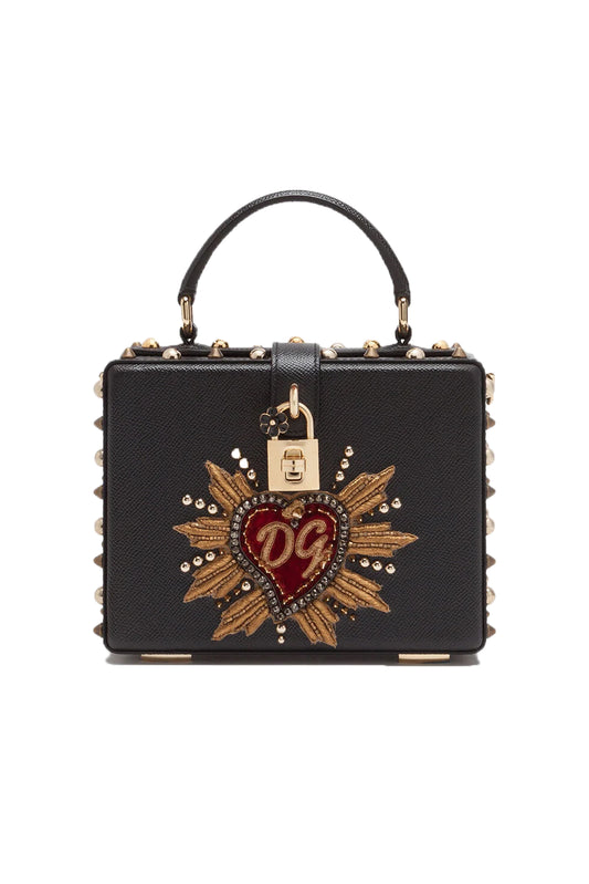 DOLCE & GABBANA DOLCE BOX BAG DAUPHINE CALFSKIN WITH PATCH HEART NEGRO