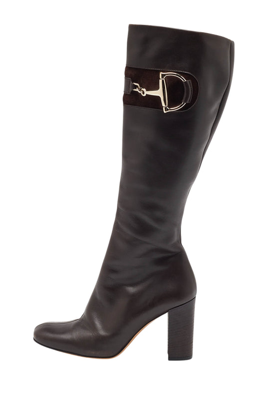 GUCCI HASLER HORSEBIT ACCENT LEATHER BOOTS