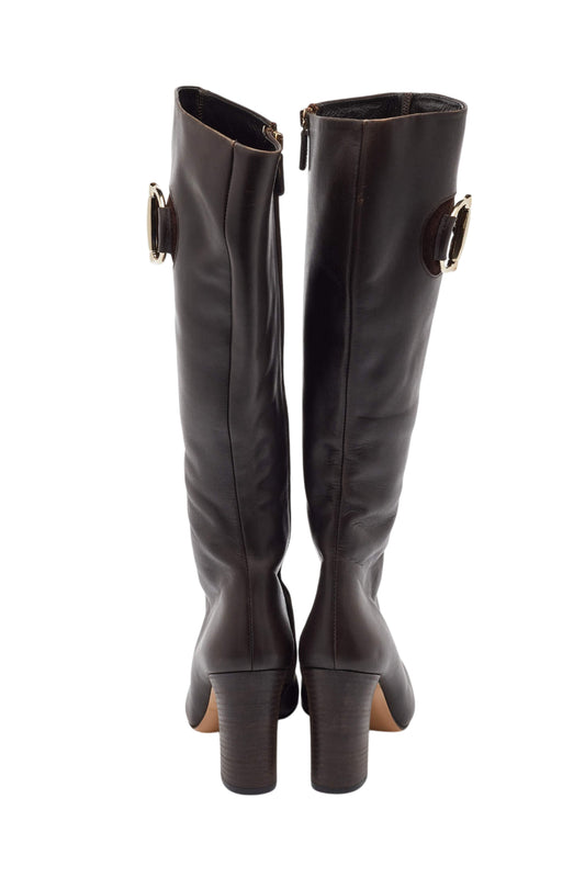 GUCCI HASLER HORSEBIT ACCENT LEATHER BOOTS MARRÓN OSCURO