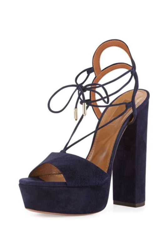 AQUAZZURA AUSTIN PLATEAU SUEDE PLATFORM SANDALS