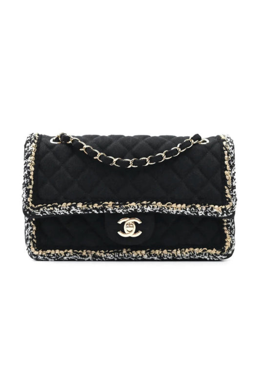 CHANEL CLASSIC BLACK DENIM FLAP BAG