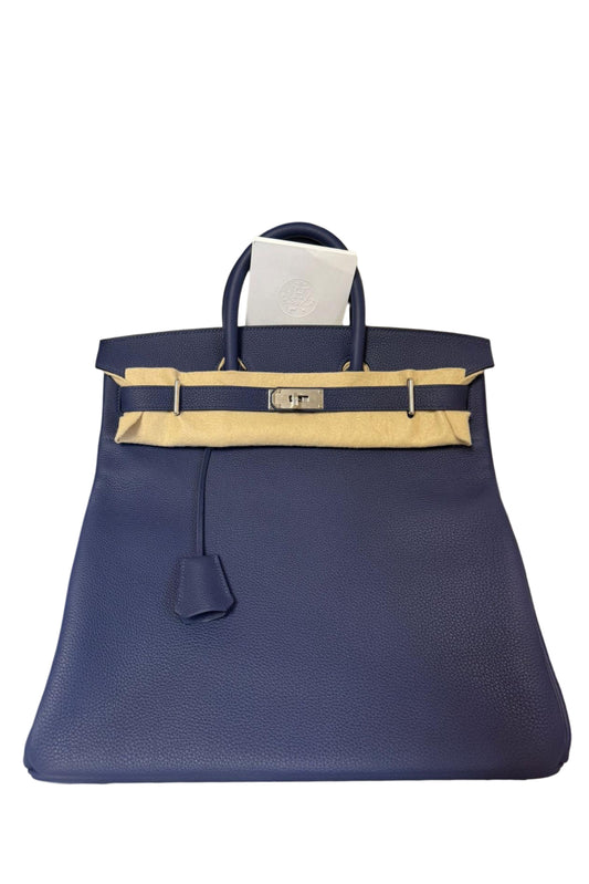 HERMÈS BIRKIN HAC 40 BLUE SHAPIRE TOGO PALLADIUM HARDWARE STAMP U/23