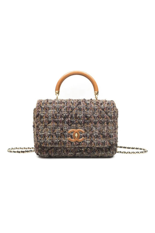 CHANEL TWEED TOP HANDLE FLAP BAG
