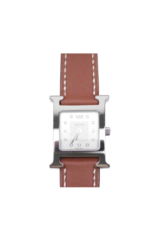 HERMÈS HEURE H SMALL MODEL 25 MM WATCH WITH DIAMONDS