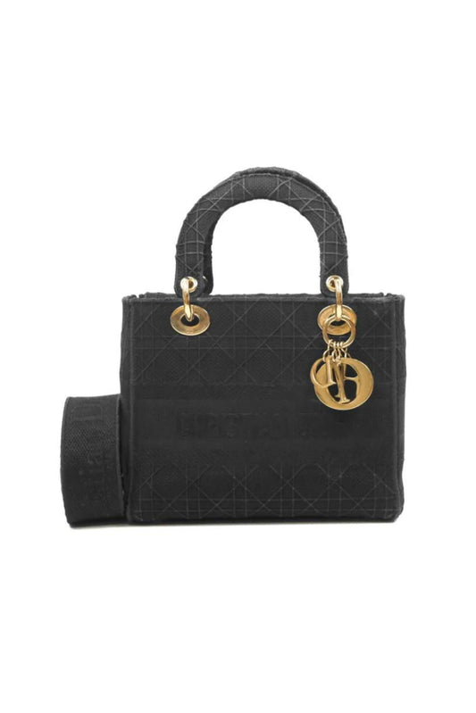 CHRISTIAN DIOR MEDIUM LADY D-LITE BAG IN BLACK CANNAGE EMBROIDERY