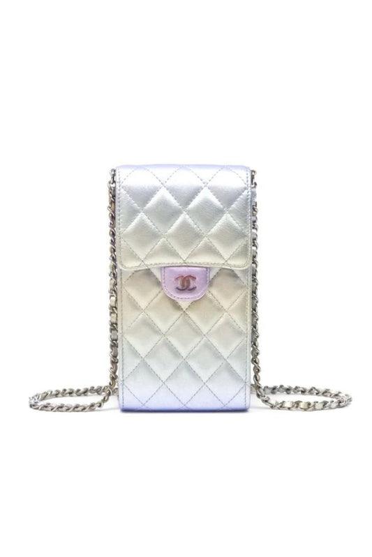 CHANEL CLASSIC QUILTED PHONE HOLDER IRIDESCENT