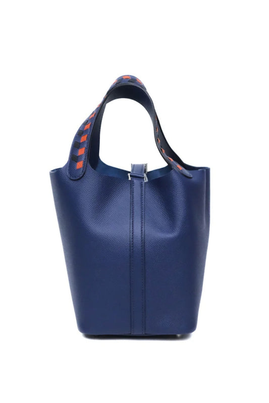 HERMÈS PICOTIN LOCK 18 TRESSAGE DE CUIR BLUE EPSOM STAMP Y