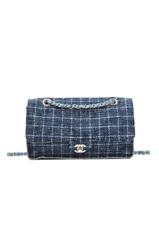 CHANEL BLUE TWEED FLAP BAG