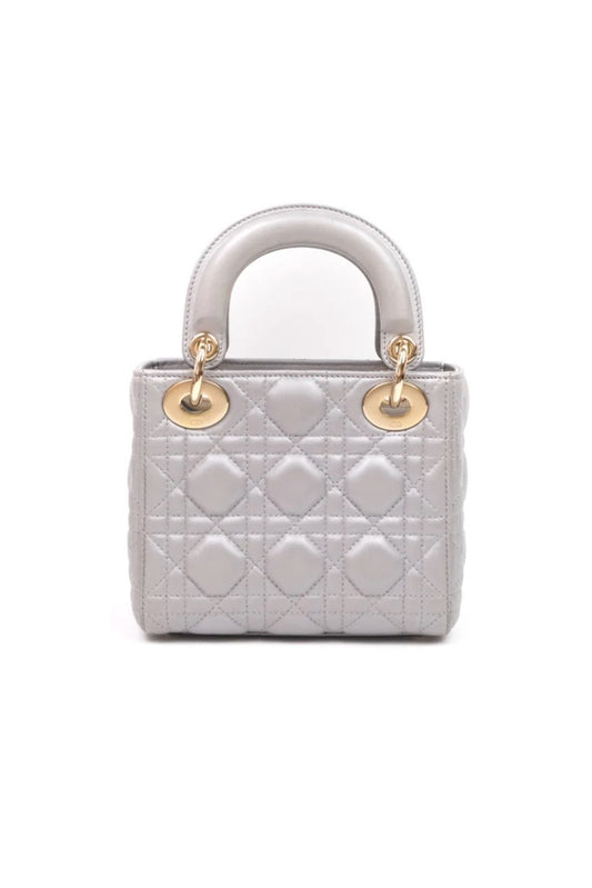CHRISTIAN DIOR MINI LADY DIOR IRIDESCENT GOLD HARDWARE GRIS PERLA