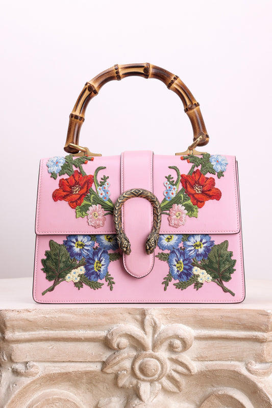 GUCCI DIONYSUS EMBROIDERED BAMBOO TOP HANDLE BAG