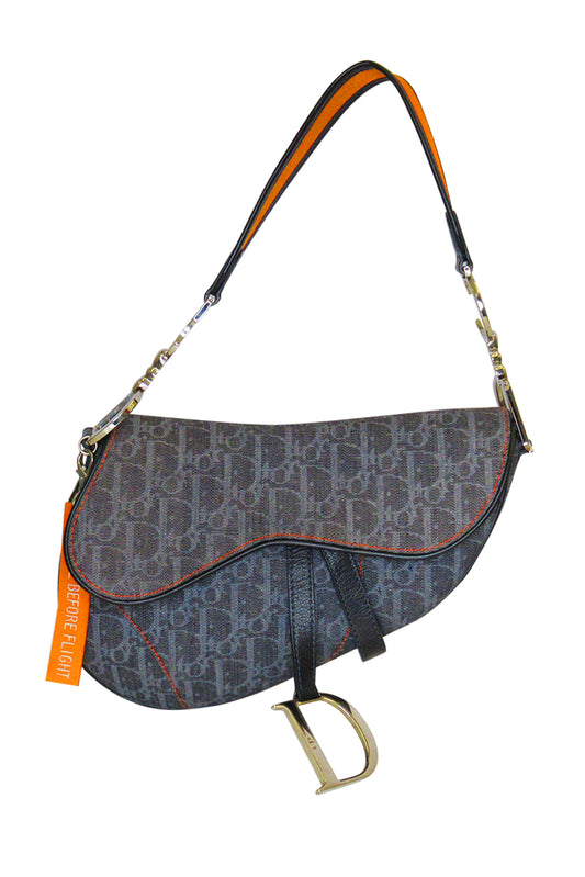 BOLSO CHRISTIAN DIOR SADDLE FLIGHT TROTTER CANVAS AZUL MARINO - (GHW)