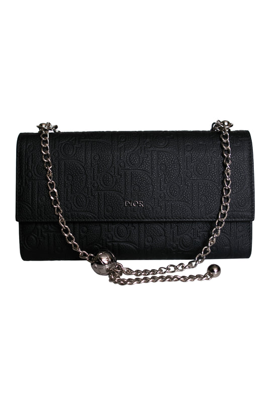 DIOR GRAVITY LONG FLAP WALLET ON CHAIN RE-WORKED LEATHER NEGRO
