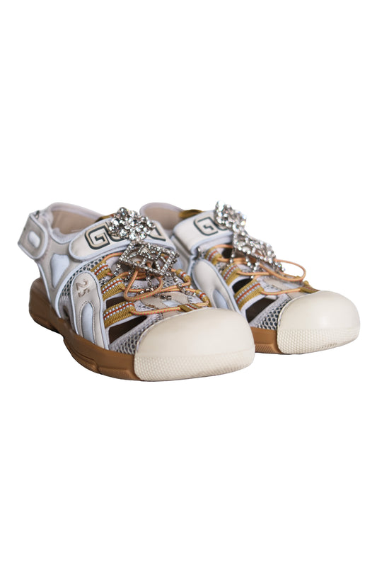 SANDALIAS DEPORTIVAS GUCCI CRYSTAL MESH TINSEL SPORT BLANCO Y PLATEADO