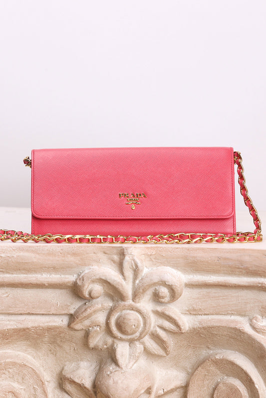 PRADA PINK SAFFIANO WALLET ON CHAIN