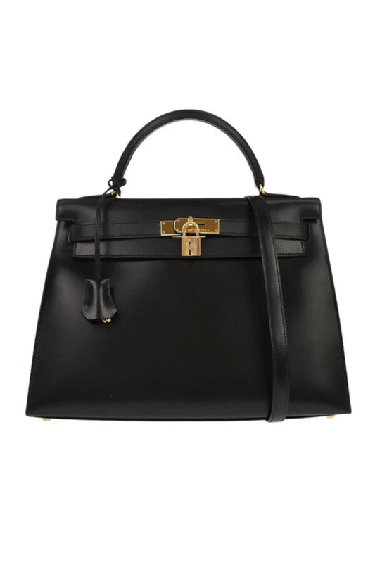 HERMÈS KELLY 32 SELLIER BOX CALF NEGRO - (GHW)