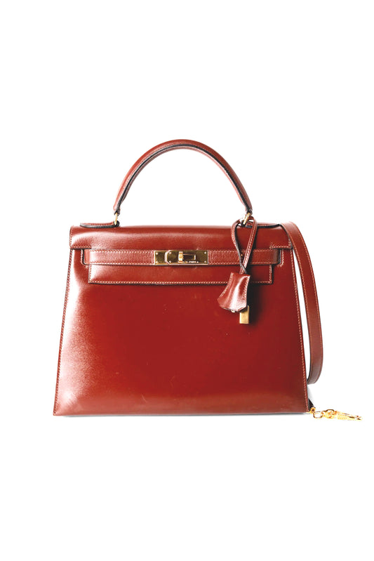 HERMÈS KELLY 28 VINTAGE MAPLE BROWN BOX LEATHER GHW - STAMP CIRCLE W